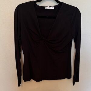 Mango Black Long-Sleeve Twist-Front V-Neck Top